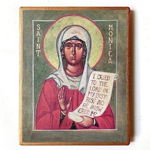 Christian Catholic Icon of the Saint Monica of Tagaste, Saint Monica of Hippo, Handmade, Wooden board, 18x14.5cm