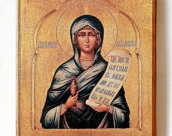 Christian Orthodox Icon of the Saint Mary Magdalene, Handmade, Wooden Board, 16x14.5cm