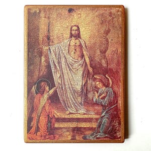 Christian Orthodox Icon Resurrection of Christ, Savior, Jesus Christ, Jehovah, Handmade, Wooden board, 20.5x15cm