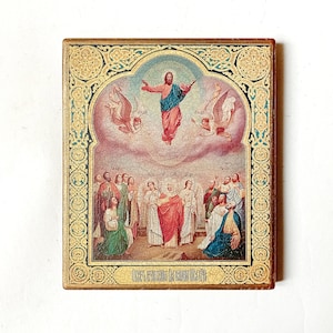 Christian Orthodox Icon of the Ascension of Jesus Christ, Handmade, Wooden board, 17x14.5cm