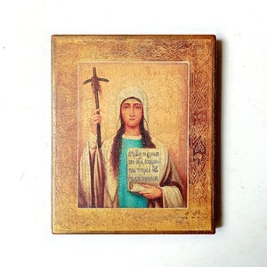 Christian Orthodox Icon of the Saint Nina, Nino, Handmade, Wooden board, 17.5x14.5cm