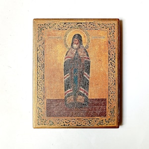 Christian Orthodox Icon of St Mitrophan Mitrofan of Voronezh, Handmade, Wooden Board, 18x14.5cm