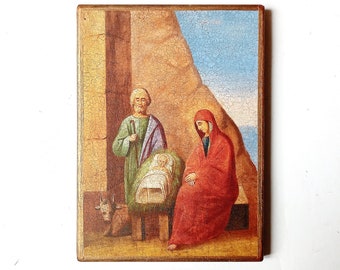 Christian Orthodox Icon of the Nativity of Christ, Nativity Icon, Handmade, Wooden board, 20x14.5cm