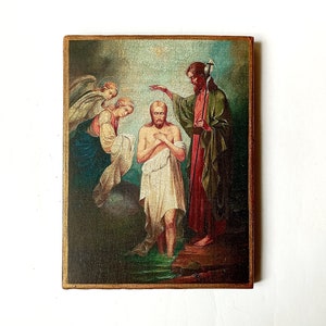 Christian Orthodox Icon Baptism of Christ, Epiphany, Savior, Pantocrator, Jesus, Father, Крещение Христово, Handmade, Wooden board, 19x14cm