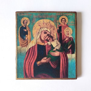 Christlich-orthodoxe Arapet oder arabisch "O All-chanted Mati" Ikone der Mutter Gottes, Theotokos, handgefertigt, Holzbrett, 16,5 x 14,5 cm