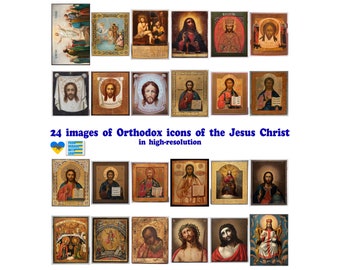 24 Stück Jesus Christus, Pantokrator, Herr, der Allmächtige, Retter, kyrillische Ikonen-Bilder, digitaler Download, Christian Clipart