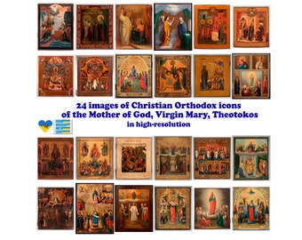 24 Stück Mutter Gottes, Jungfrau Maria & Kind, Theotokos, Christlich-Orthodoxe Ikonen-Bilder, digitaler Download, Christian Clipart