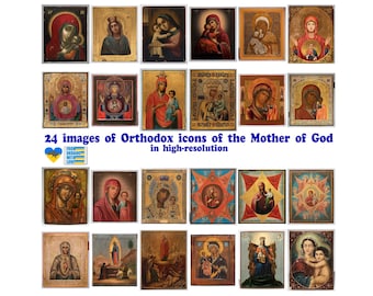 24 Stück Mutter Gottes, Jungfrau Maria & Kind Ikonenbilder, Digital Download, Christian Clipart