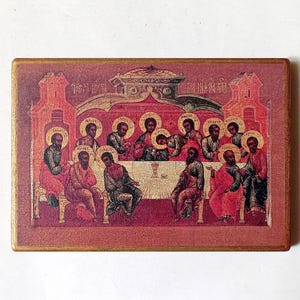 Christian Orthodox The Last Supper Icon, Mystical Supper Icon, Handmade, Wooden board, 14.5x21cm