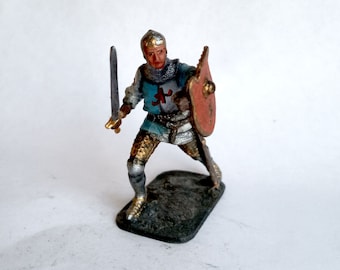 Zinn Spielzeug Soldaten mittelalterlichen europäischen Ritter, Krieger, 14. C., Sammler Miniatur Figur von Hand bemalt 54mm 1/32 Skala