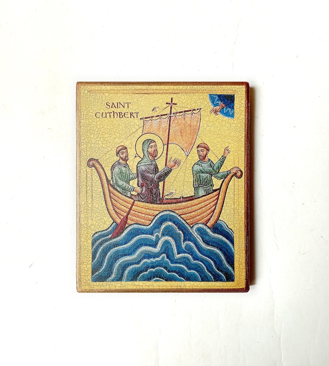 Christian Icon of the Saint Cuthbert of Lindisfarne, Handmade, Wooden ...