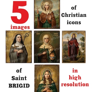 5 st bilder kristna ikoner av helgonet Brigid av Irland, Birgitta av Kildare, digital nedladdning, clipart