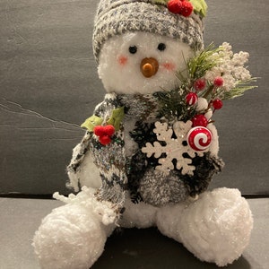 BEST SELLER McMittens Sitting Stuffed Snowman, Plush Sitting Snowman, Decorated Sitting Snowman, Farmhouse Decor, Snowman Decor