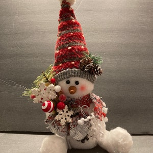 BEST SELLER McMitten Snowman, Plush Sitting Snowman, Decorated Sitting Snowman, Farmhouse Decor, Snowman Decor