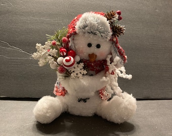 Pupazzo di neve di peluche McMittens, decorazione natalizia in stile fattoria
