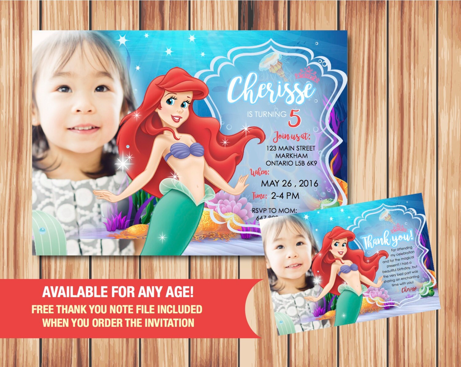 Ariel Birthday Invitation, Ariel Birthday, Ariel Invitation, Disney