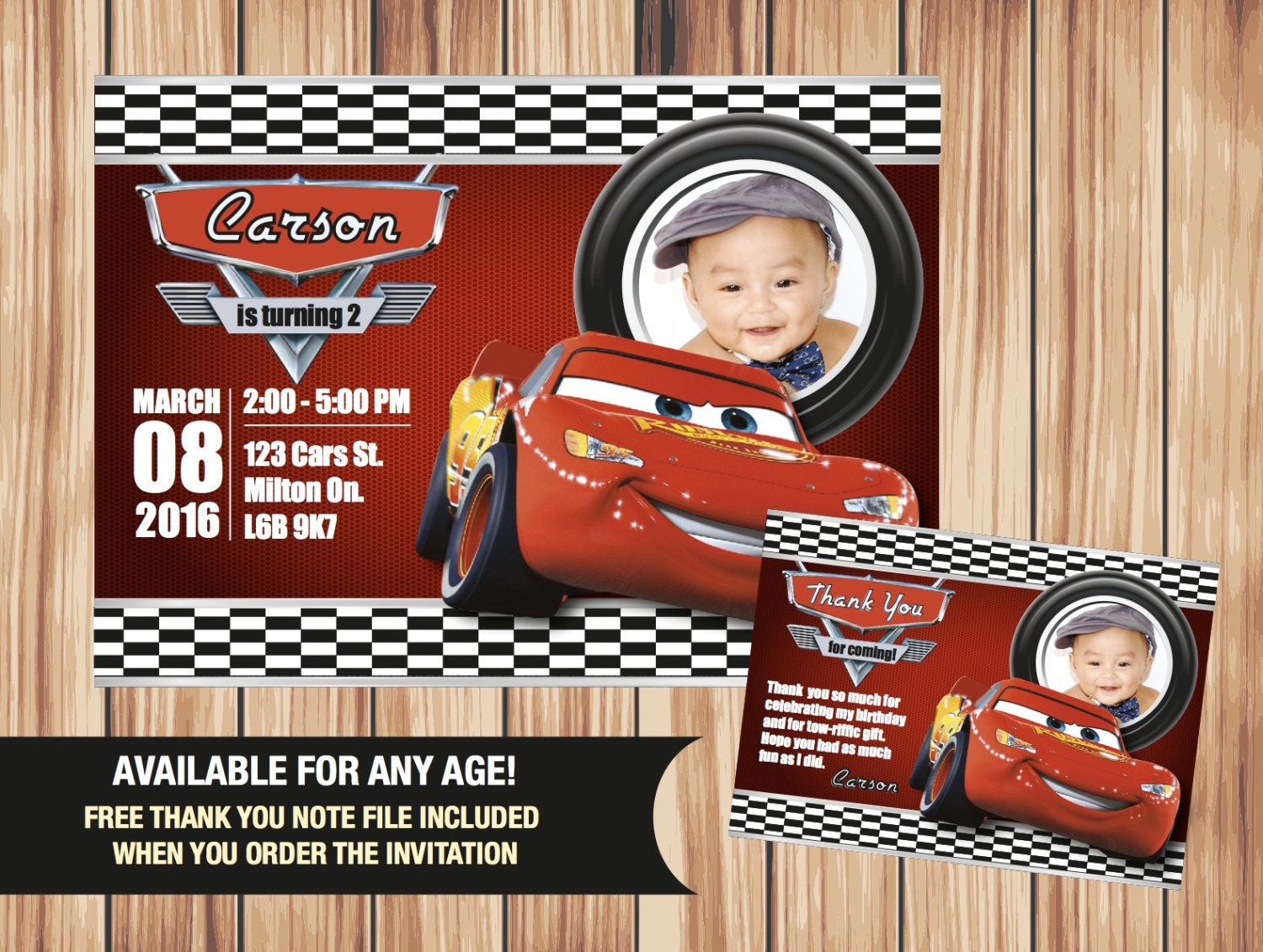 Disney Car Lightning Mcqueen Invitation Thank You Card Photo - Etsy