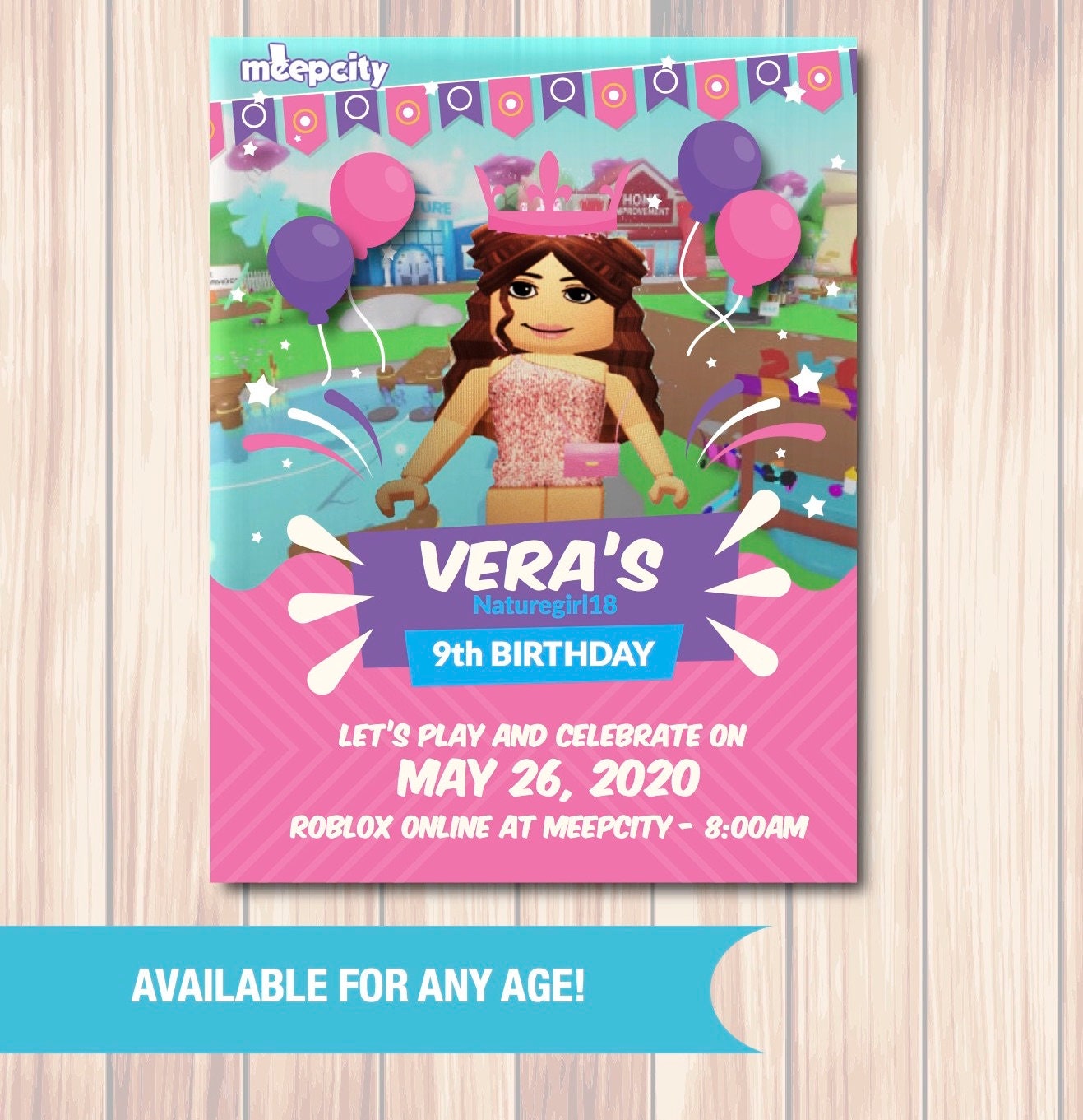 Roblox Girl Birthday Invitation