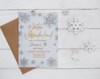 Winter wonderland birthday invitation boy girl, Christmas invitation, winter wonderland template, All ages suitable!