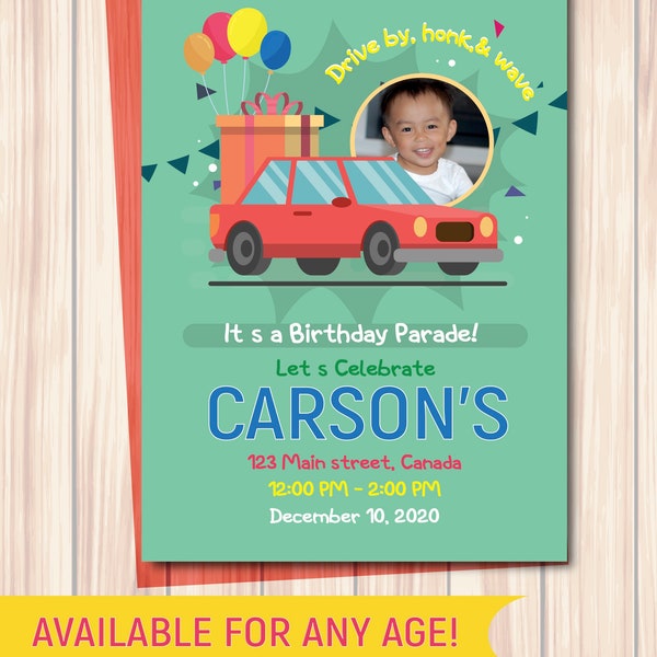Editable Drive By Birthday Parade Invitation Drive By Kids Birthday Party Invite Drive Through Honk Wave Car Parade Quarantine