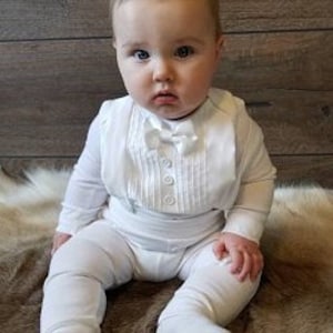 Baby Boy Blessing Outfit, Blessing Outfit, Baptism Outfit, Christening Suit, White Suit, Baby Christening, White Tuxedo, Blessing Suit image 8
