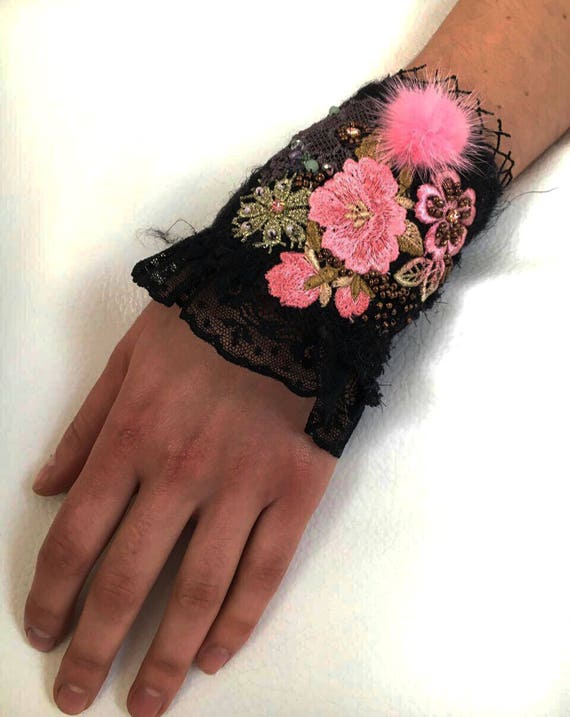 Jewelry Bracelet, Romantic Shabby Chic Wrist Cuff -antique Laces