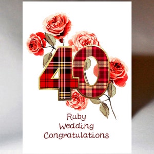 Ruby Wedding Anniversary Number Card WWAN40