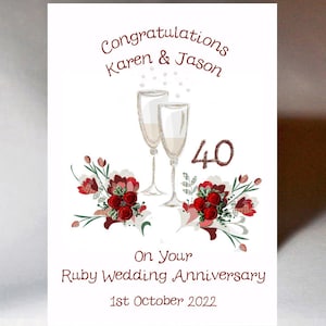 Ruby Anniversary Champagne Glasses Personalisable Card WWWE111