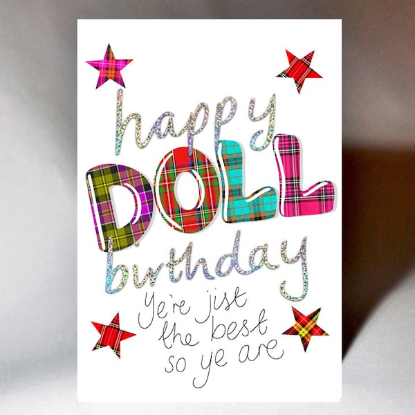 Tartan Words Doll Birthday card WWTW27