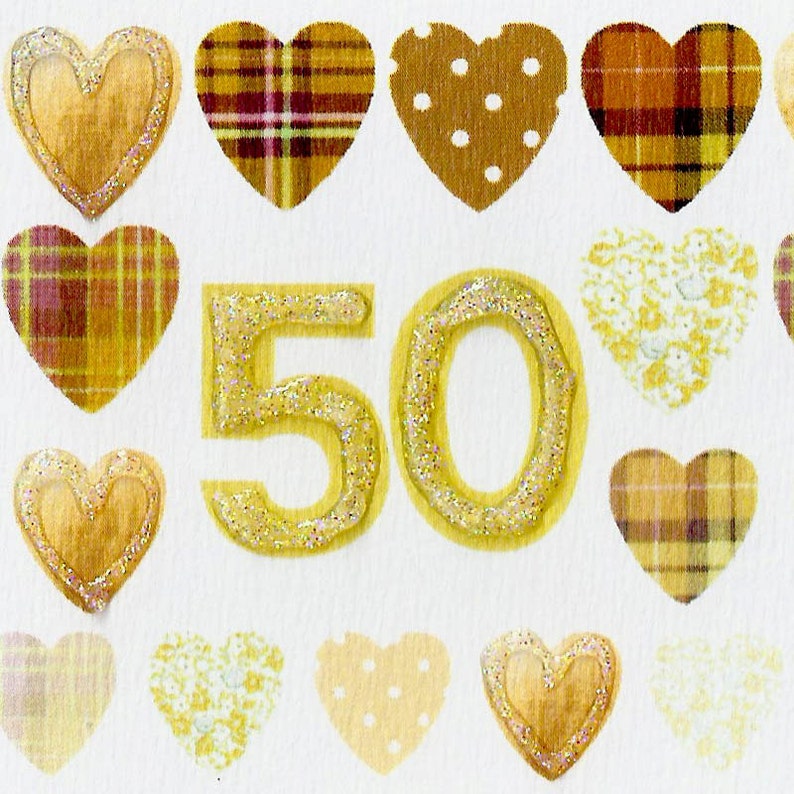 Golden Wedding Anniversary Card Rows of Hearts WWWE67