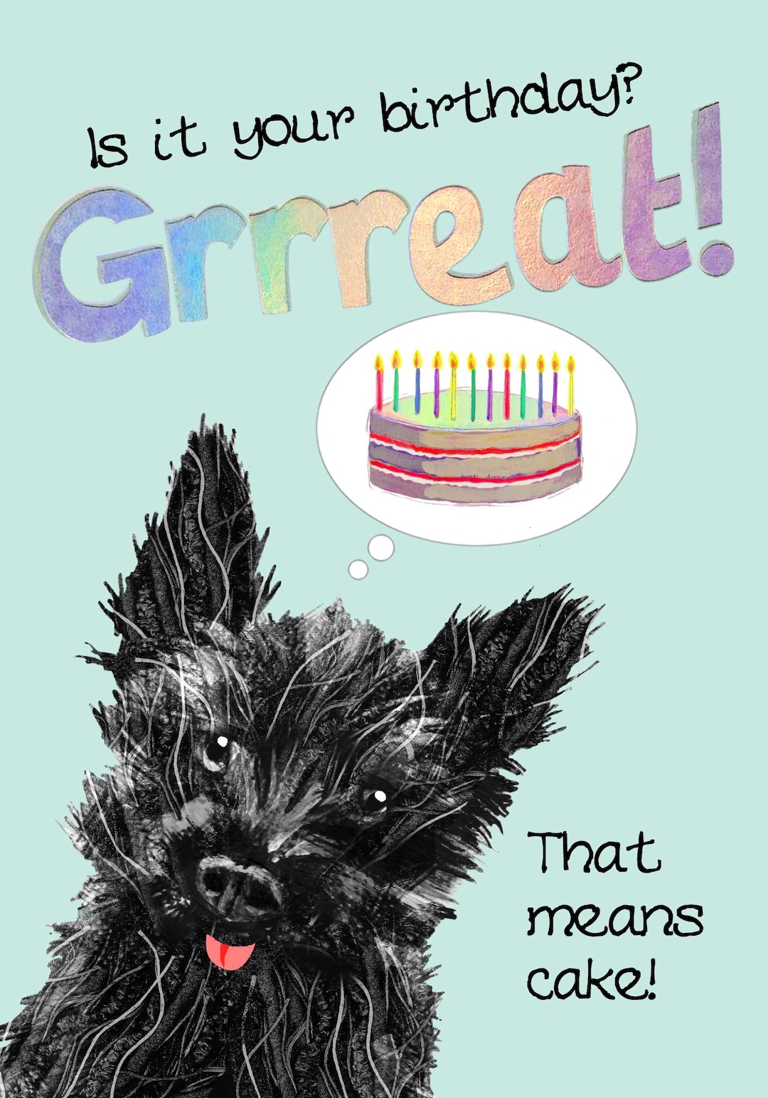 Birthday Dog and Cake Card WWBD134 - Etsy
