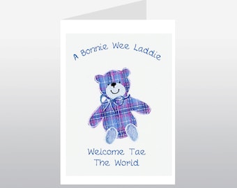 Scottish Baby Card Tartan Teddy Boy WWBA22