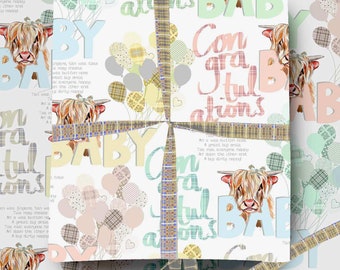 5 Sheets of New Baby Wrapping Paper