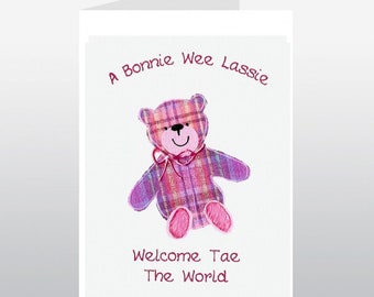 Scottish Baby Card Tartan Teddy Girl WWBA23