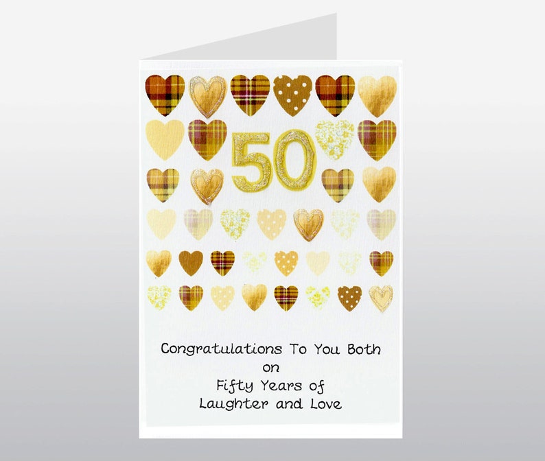 Golden Wedding Anniversary Card Rows of Hearts WWWE67