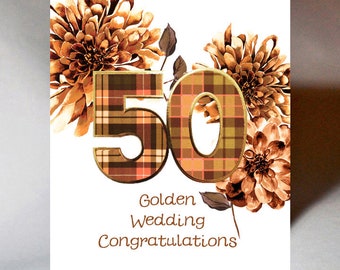 Golden Wedding Anniversary Number Card WWAN50