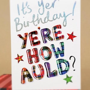 Tartan Words Card Ye're How Auld? WWTW58