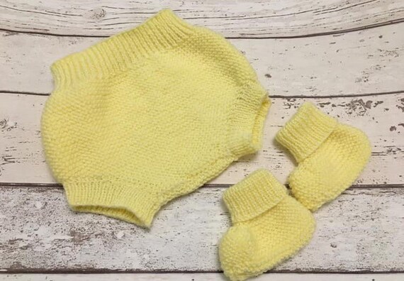 Hand Gebreide Babyluier Luierhoes Geel Handgemaakt Dekking Etsy