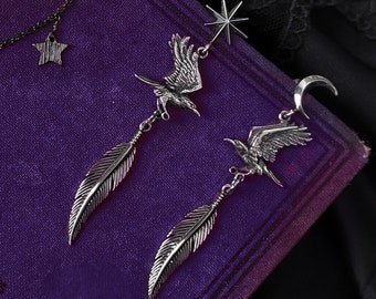 Bijoux Argent 925 I Boucles d'oreilles "  Corvus Luna Solis " - necklace, piece unique, corbeau, artisanat