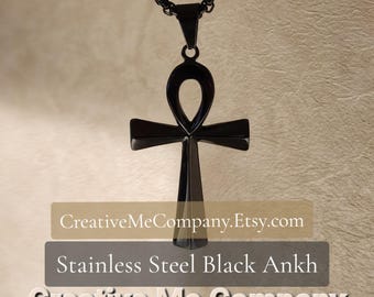 Black Ankh / Big Ankh / Long Chain / Black Jewelry / African Jewelry / Egyptian Jewellery/ African Cross / Stainless Steel