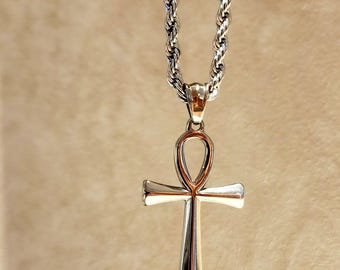 Ankh / Rope Chain / African Cross / Egyptian Jewellery / Stainless Steel