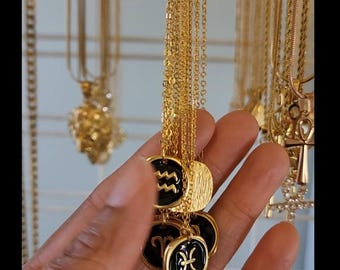 Zodiac Necklace / Gold Necklace / Horoscope / Aquarius  Pisces Aries Gemini Cancer Leo Virgo Libra Scorpio Sagittarius Capricorn
