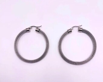 Mesh Hoop Earrings / Stainless Steel / Silver Hoop Earrings
