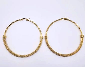 18k Gold plated over Stainless Steel- Mesh Hoops