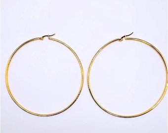 18k gold plated over stainless steel- Classic Hoops