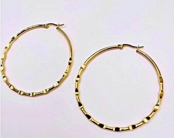 18k gold plated over Stainless Steel- Textured hoops