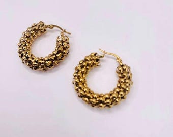 18k gold plated over Stainless Steel- Cluster Hoops