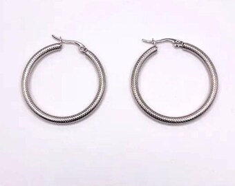 Textured Hoops / Stainless Steel / Silver Hoops / Shimmery Hoops