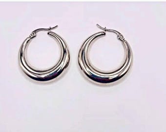 Earrings / Hoop Earrings / Stainless Steel / Crescent / Hoops /