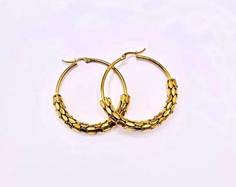 Unique hoop earrings / 18k gold plated / Stainless steel / Decorative Hoops